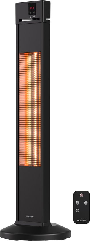 Auronic Terrassenstrahler - Infrarotheizung - Stehend - 20m2 - Elektrisch - 2000W - Fernbedienung - 3 Stufen - Schwarz