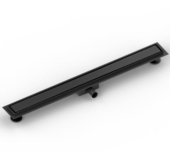 Duschrinne – 90 cm – Mattschwarz – Fliesengitter – Edelstahl – Mit Flansch