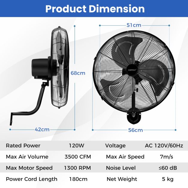 Coast Fan - Ø56 cm - Oszillierend - 1300 RPM - 3 Stufen - 56 x 42 x 68 cm - Schwarz
