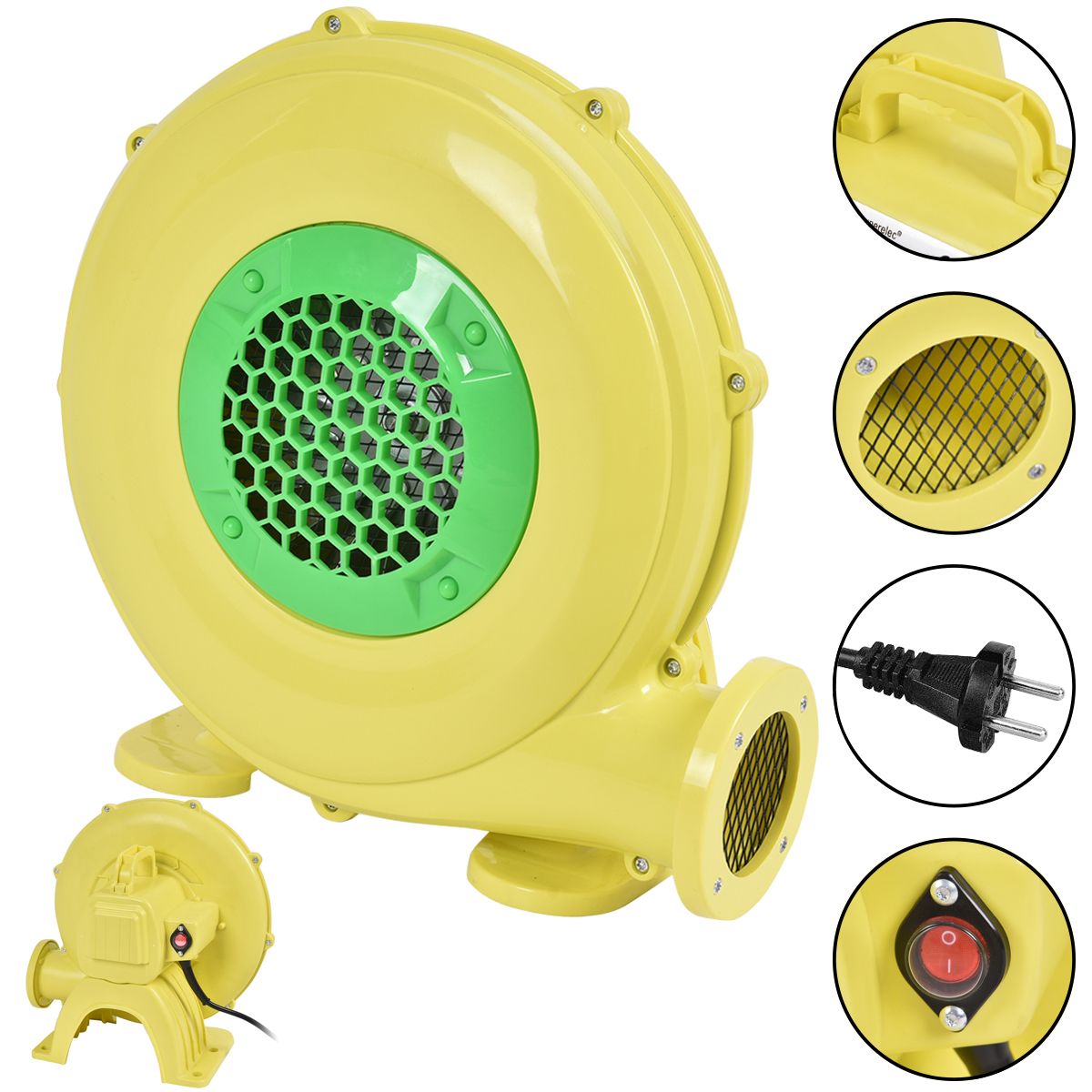 Elektrisches Luftgebläse 450 W - Tragbares Gebläse für Hüpfburgen und aufblasbare Modelle - mit Handgriff - 220-240V - Gelb