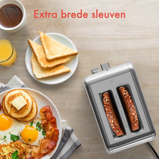 KitchenBrothers Toaster - Toaster - 6 Heizstufen - 2 extra breite Schlitze - 815W - Edelstahl/Silber