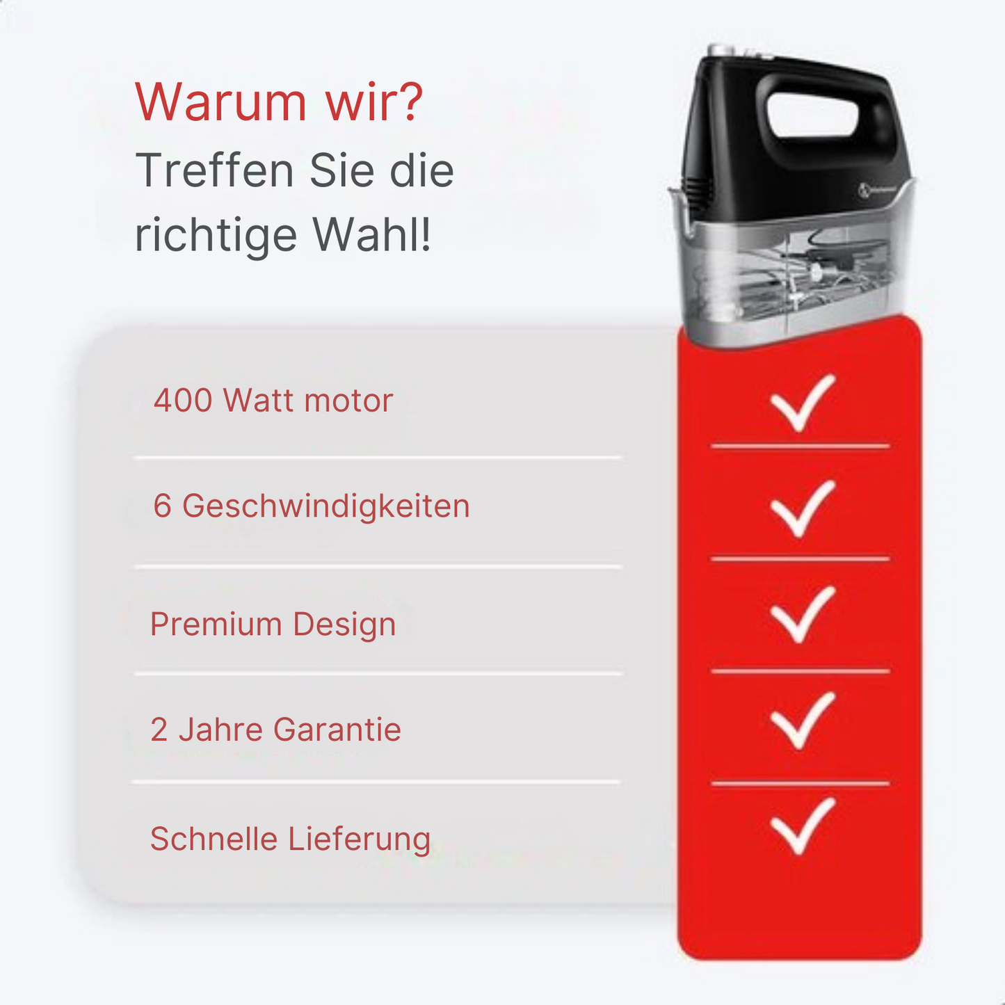 Kitchenwell - Handrührgerät - 6 Geschwindigkeiten und Turbofunktion - 400W - Schwarz