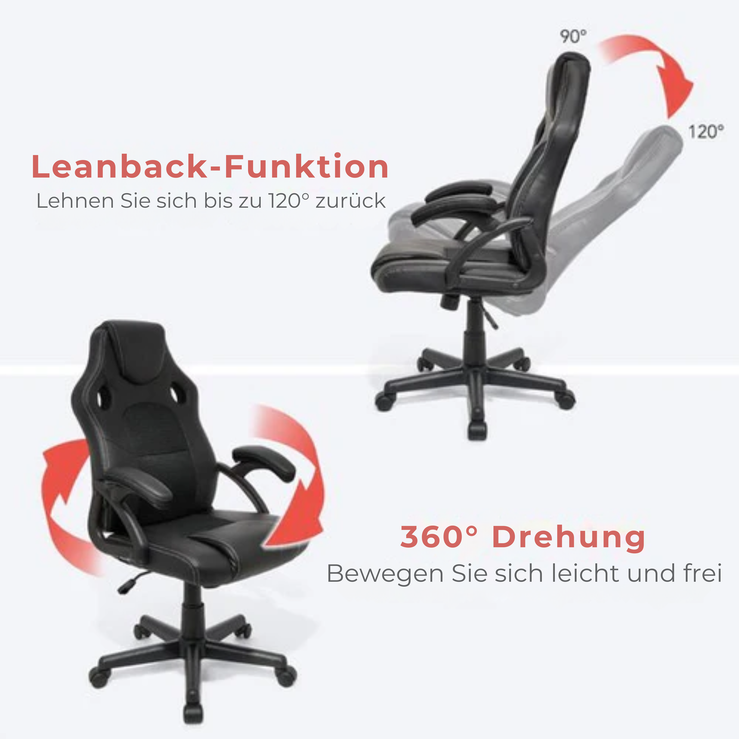 LifeGoods Gaming Stuhl - Einstellbar - Kunstleder - Schwarz