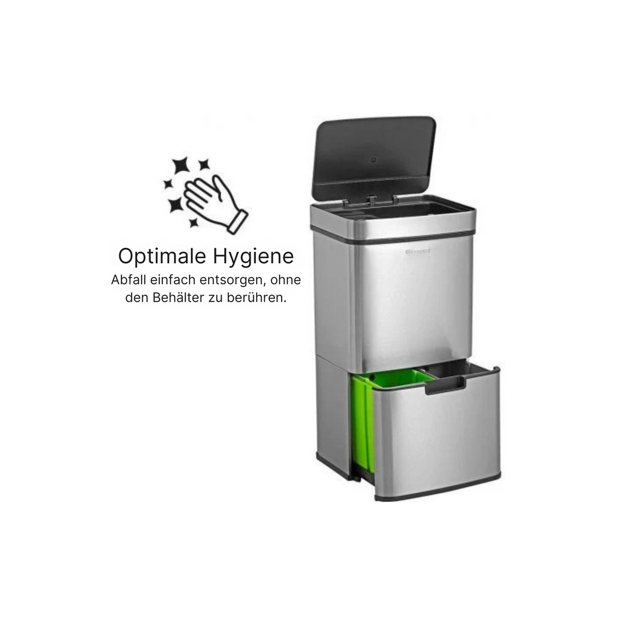 Homra - Mülleimer - 3 Tonnen - 72 Liter (2x12 + 1x48) - mit Infrarotsensor - Edelstahl - Silber