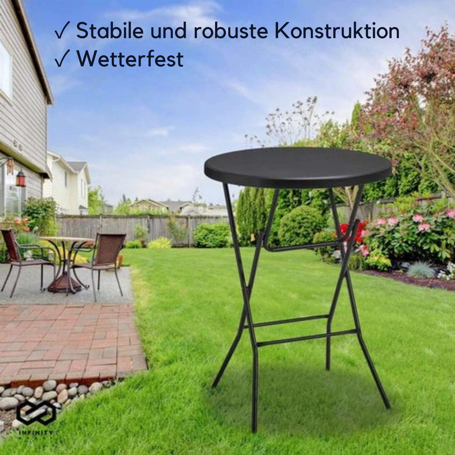 Infinity Goods - Stehtisch- 2er Set - 80cm x 110cm - zusammenklappbar - Schwarz