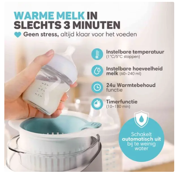 Vulpes Goods® - Flaschenwärmer PRO V2 - 10-in-1 - mit Sterilisationsfunktion und Nachtlicht sowie 24-Stunden-Wärmefunktion und Timer - für alle Flaschenmarken und -gläser - luxuriöses weißes und weiches blaues BPA-freies Plastik