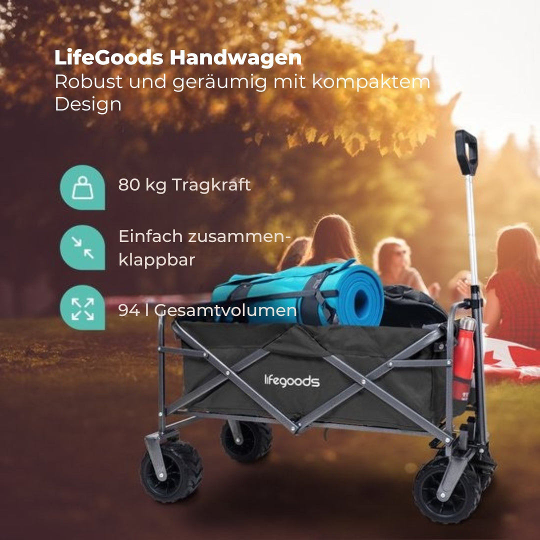 LifeGoods Wagon - faltbar - 80KG Tragfähigkeit - 94L - waschbares Polyester - Schwarz