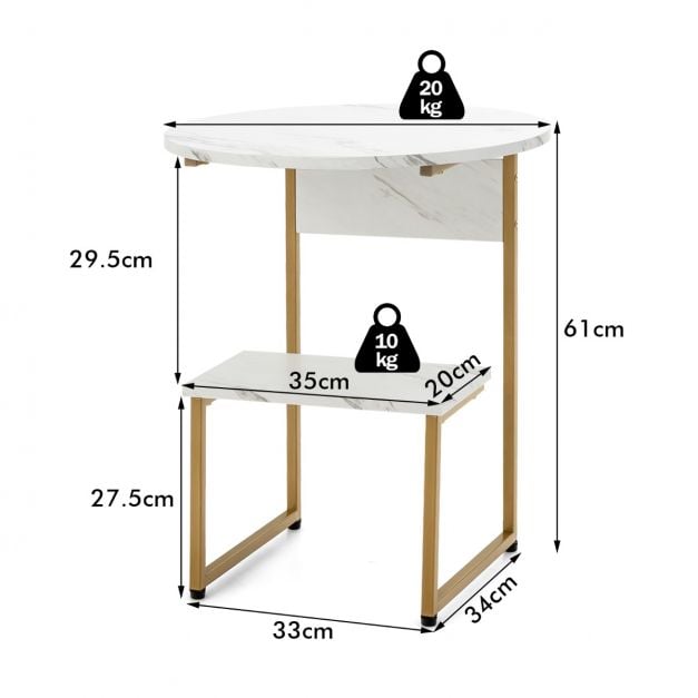 Coast Beistelltisch 2-lagig - Marmoroptik mit Goldrahmen 50 x 50 x 61 cm - Weiß/Gold