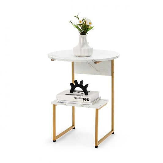 Coast Beistelltisch 2-lagig - Marmoroptik mit Goldrahmen 50 x 50 x 61 cm - Weiß/Gold