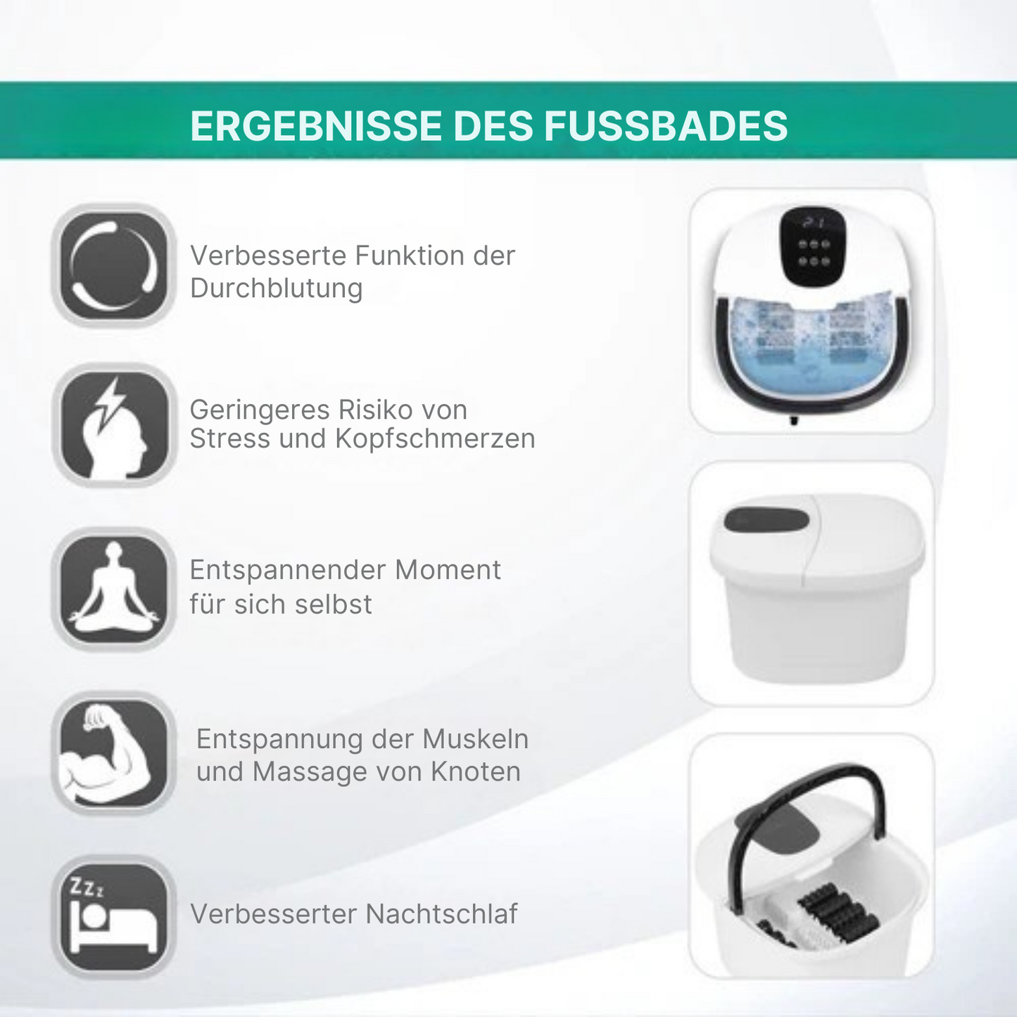 Niceey Massage-Fußbad - XXL - mit Sprudelfunktion & Massagerollen - Infrarot-Wärmefunktion - Weiß