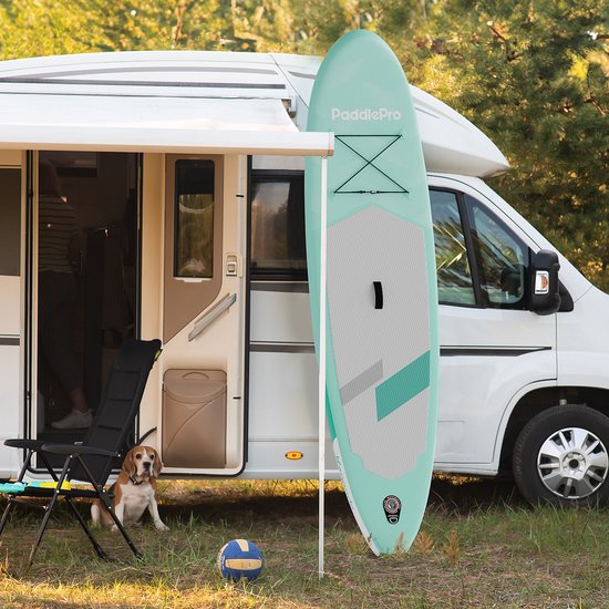 LifeGoods SUP Board - Allround Kompakt - 100 KG Tragkraft - Aufblasbar - Komplettes SUP Paket - Pastellgrün