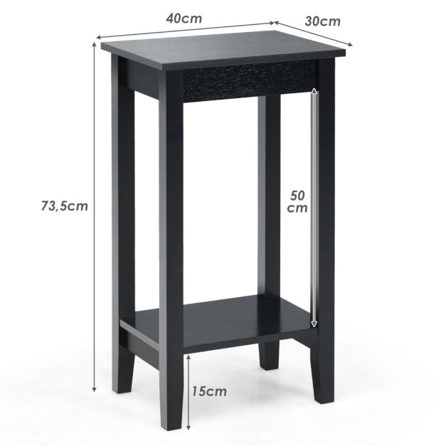 Coast Beistelltisch Schwarz 40 x 30 x 73,5 cm - 2-Schicht mit Massivholzfüßen