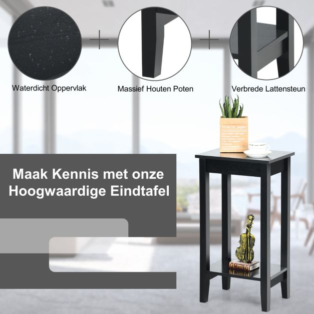 Coast Beistelltisch Schwarz 40 x 30 x 73,5 cm - 2-Schicht mit Massivholzfüßen