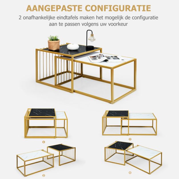 Coast 2er-Set Couchtisch - gold/weiß/schwarz - P2 - MDF - Eisen - Max.50 kg - 80x53x38,5 cm
