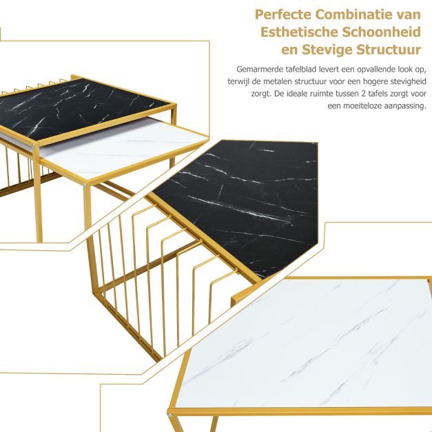 Coast 2er-Set Couchtisch - gold/weiß/schwarz - P2 - MDF - Eisen - Max.50 kg - 80x53x38,5 cm