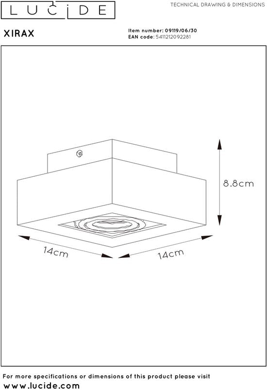 Lucide XIRAX – Deckenstrahler (Deckenleuchte) – LED „Dim to warm“ – GU10 – 1×5 W 2200 K/3000 K – Schwarz