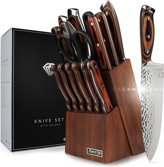 DymundÂ® Messerset mit Block - Kochmesserset inkl. Messerblock - (13-teilig) - Schwarz - Edelstahl