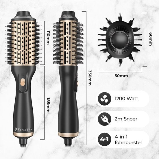 Blazely 4-in-1 Haartrocknerbürste rund - Keramik-Magic-Bürste - Lang/Kurz/Style/Locken - 1200W - Airstyler