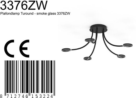 Deckenleuchte Turound 3376ZW Schwarz – dreh- und neigbar, aus Glas und Metall, Ø 91,5 cm, Steinhauer