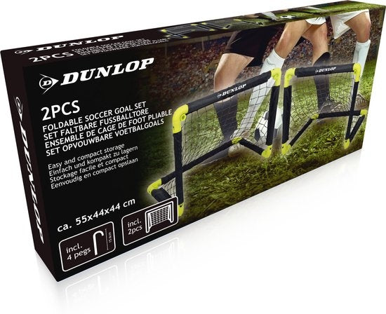 Dunlop - Fußballtor Set - Zwei Stück - Fußbälle - Klappbar & Leicht - Schwarz