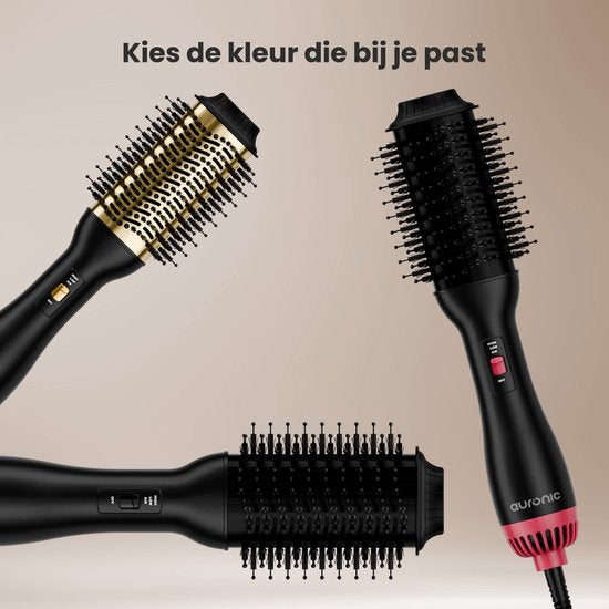 Auronic 4-in-1 Haartrocknerbürste - Airstyler - Kämme - Styles - Locken - Föhnen - 37 mm Lockenbürste - 360 Grad Luftstrom - Schwarz/Gold