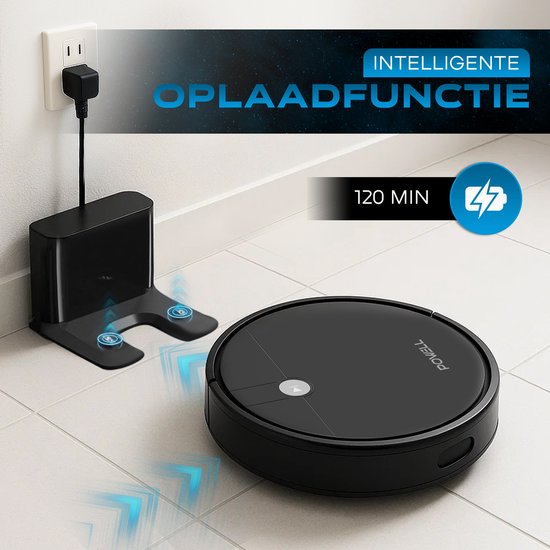 Powell Staubsauger Roboter - Staubsauger Roboter mit Wischfunktion - Staubsauger Roboter mit Ladestation - Staubsauger Roboter - Wischroboter - Schwarz