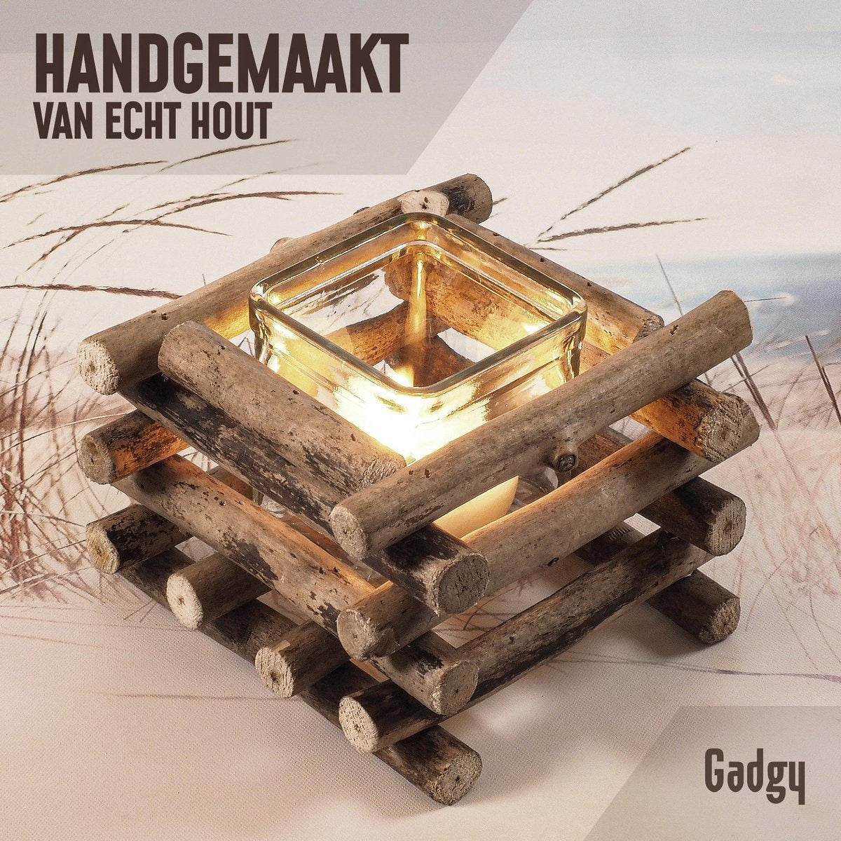 Gadgy Wax Light Holder Driftwood - Teelichthalter - 2er Set - Windlicht -15x15cm - Auch für Kerzen
