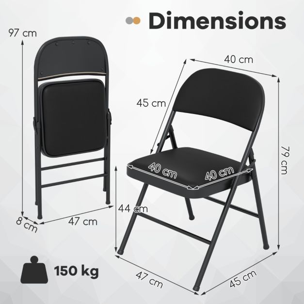 Coast Klappstühle mit Polsterung – 4er-Set – 47 x 45 x 79 cm – Schwarz