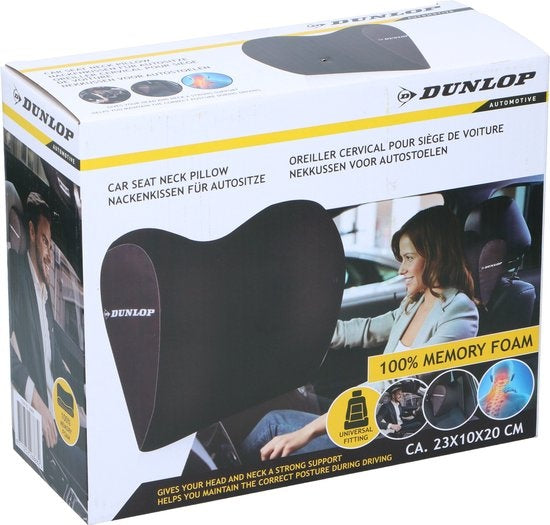 Dunlop Nackenstütze - Autositz Nackenkissen - 100% Memory Foam - Universal Fit - Schwarz