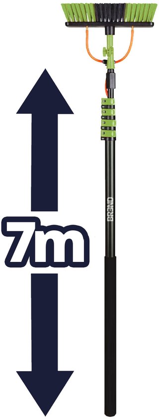 BREND BR-2237 Teleskop-Waschbürste ausziehbar bis zu 7 Meter - 5-teilige Wasserbürste mit Seifenspender - Für Fassaden, Dachziegel und Solarpaneele