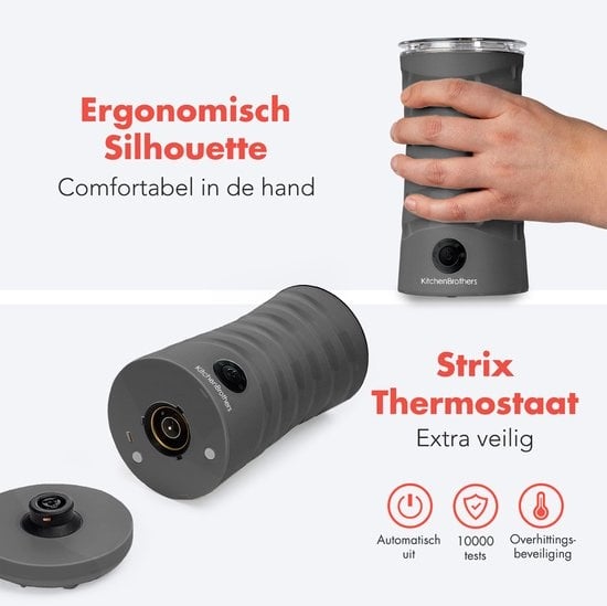 KitchenBrothers Elektrischer Milchaufschäumer - 4-in-1 - 240 ML - Praktischer Milchaufschäumer - Anthrazit