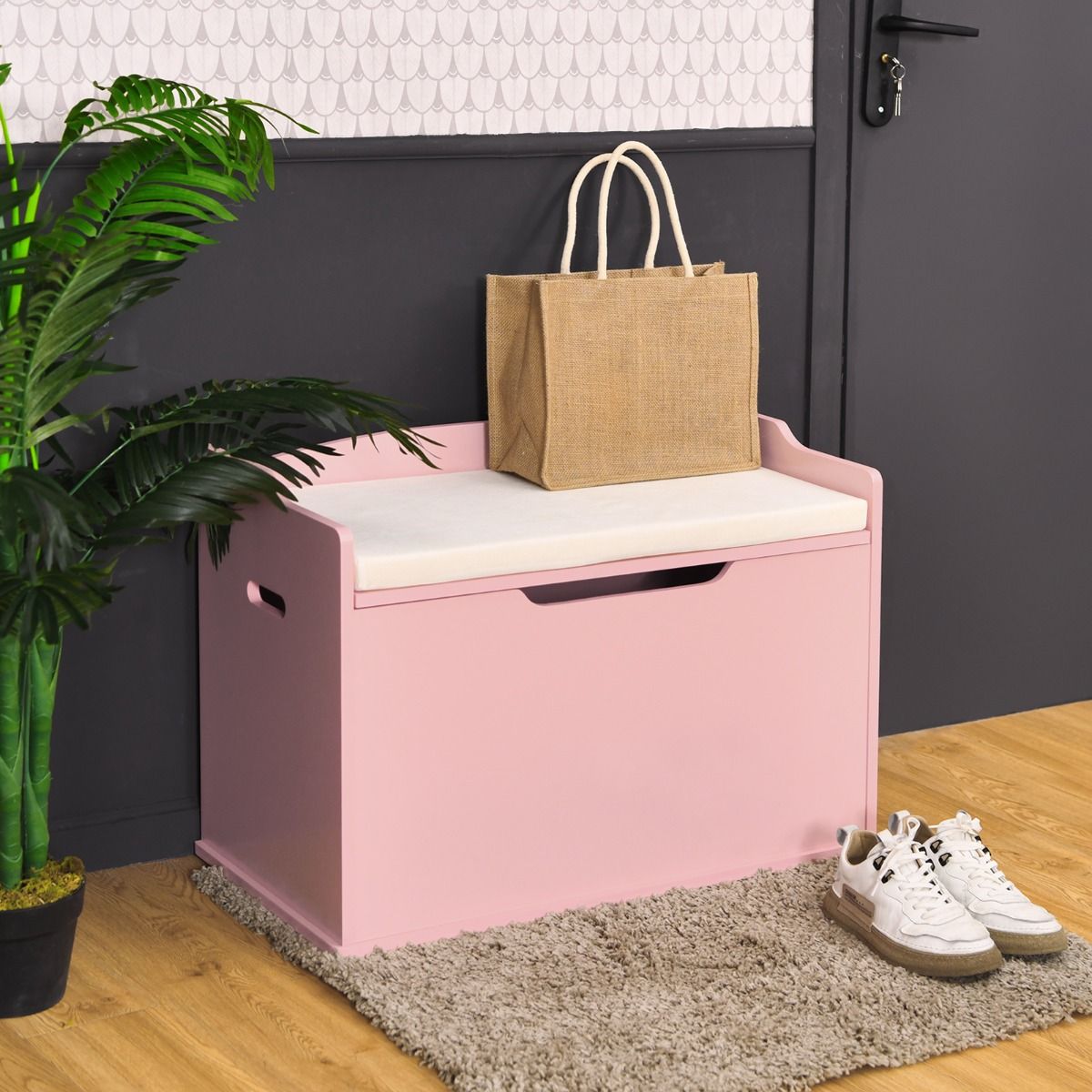 Coast Spielzeugkiste mit klappbarem Deckel – Sicherheitsscharniere – integrierte Griffe – rosa – 74 x 39 x 52 cm