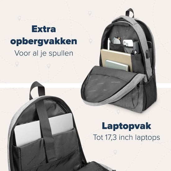 TRVLMORE Rucksack - 36L - 17.3 Zoll - Laptop-Rucksack - Schultasche - Unisex - Spritzwassergeschützt Grau