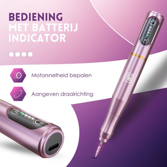 Beeperfect® Cordless Nail File Pro - Nagelfräse - Maniküre- und Pediküreset - Wiederaufladbare Nagelfeile - 25 Bits und 66 Schleifrollen - Pink