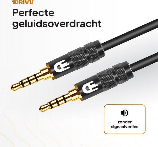Drivv. AUX-Kabel 3,5 mm - Klinke auf Klinke - 4-poliges Audiokabel - vergoldet - Stecker auf Stecker - PVC - Schwarz - 2 Meter