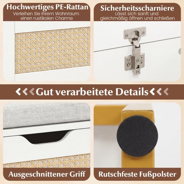 Coast Schuhbank - Rattan - Sitzkissen - 100 x 35 x 44 cm - Weiß