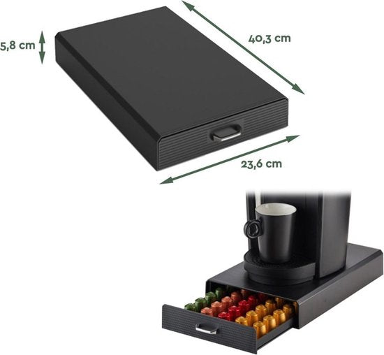 BRASQ Kapselhalter für Nespresso-Kapseln - Aufbewahrungsbox mit Schublade - 50 Tassen - Kaffeetassenhalter Schwarz