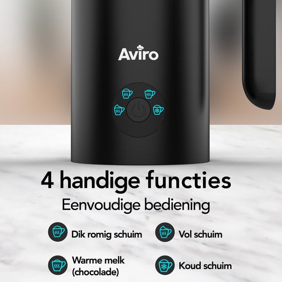 Aviro Milchaufschäumer mit Ausgießer - Elektrisch - 300ML - 4-in-1 - Milchaufschäumer - Milchschneebesen - Milchaufschäumer - Schwarz