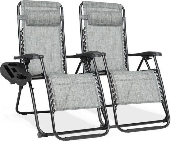 Vaive Luxury Garden Chairs Duoset - Verstellbarer Gartenstuhl und Liege - 30°-90° verstellbar - Garten - Metall - Grau