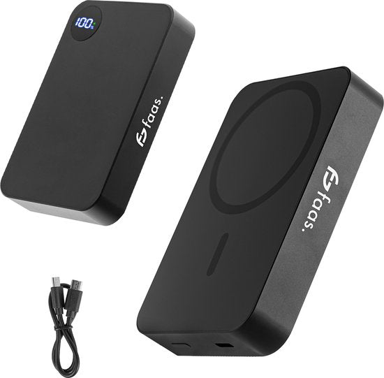 Magsafe Powerbank - 10.000mAh - Auch für Android Qi2 geeignet - 15W Magnetisch & Kabellos - Schwarz - von Faas