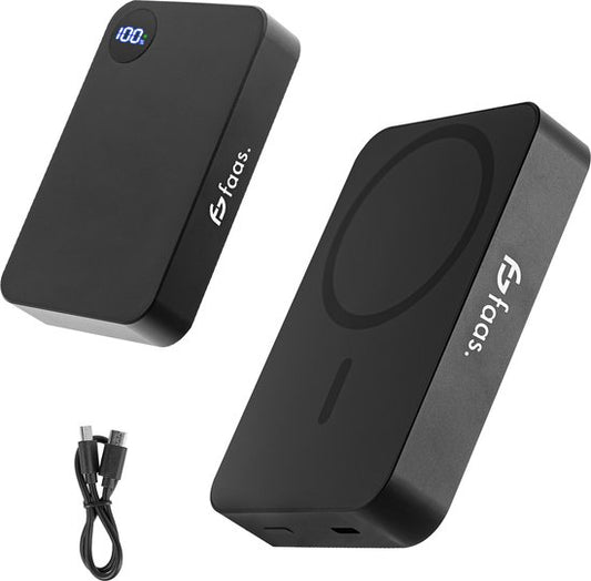 Magsafe Powerbank - 10.000mAh - Auch für Android Qi2 geeignet - 15W Magnetisch & Kabellos - Schwarz - von Faas