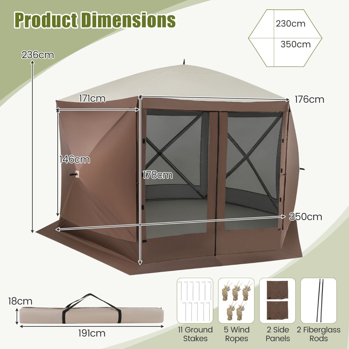Coast - Faltbarer Pavillon - Für 8 bis 10 Personen - 350 x 350 cm - Kaffeefarbe