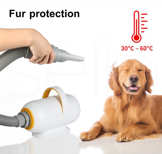 Fuegobird CL-DP Haustier-Luftgebläse – Professioneller Hundeföhn – Leises Design – 50 dB – Mit 4 Aufsätzen – Hundetrockner – Mit Saugmodus – Weiß