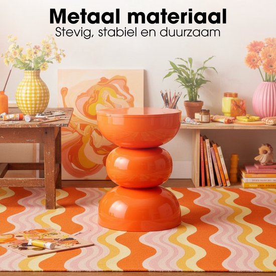 Mica Decorations Luna Tisch – Beistelltisch mit offenem, rundem Design aus robustem Eisen – Minimalistischer Couchtisch für den Innenbereich – Nachttisch für kleine Räume – H 46 x Ø 32 cm – Orange