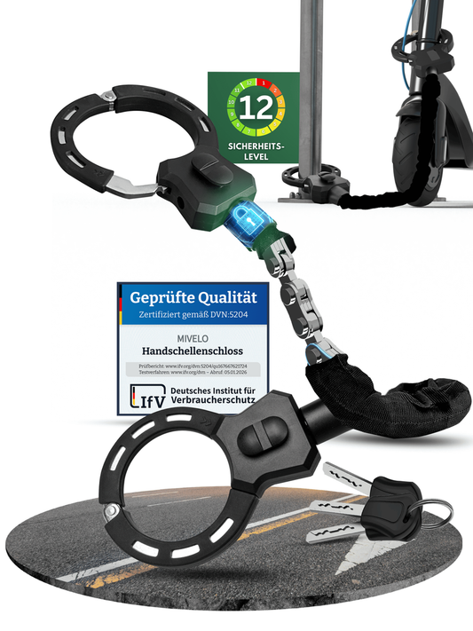 Robustes E-Scooter- und Fahrradschloss mit 14-mm-Kette aus Hartstahl – 60 cm – Handschuhschloss – inklusive Halterung und 3 Schlüsseln