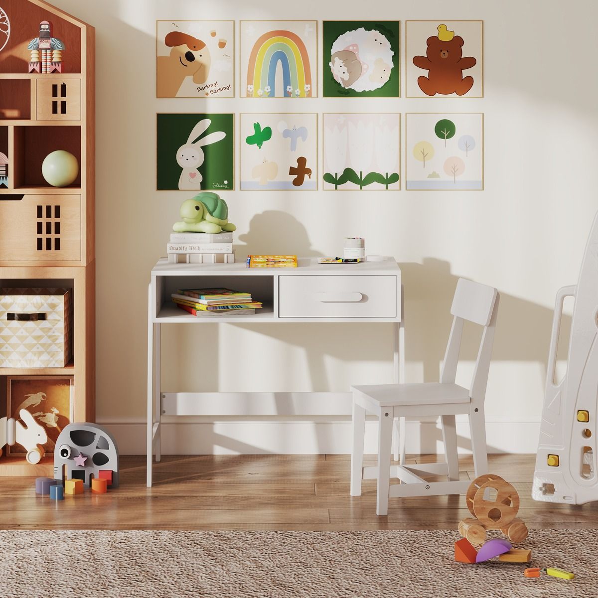 Coast Kinderschreibtisch mit Stuhl – mit Schublade und Ablage – ergonomisches Design – weiß