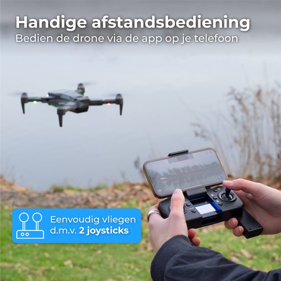 Nuvance - Drohne mit Kamera und GPS - 1080p Mini-Kamera - für draußen und drinnen - inkl. Tasche und 2 Akkus - Schwarz