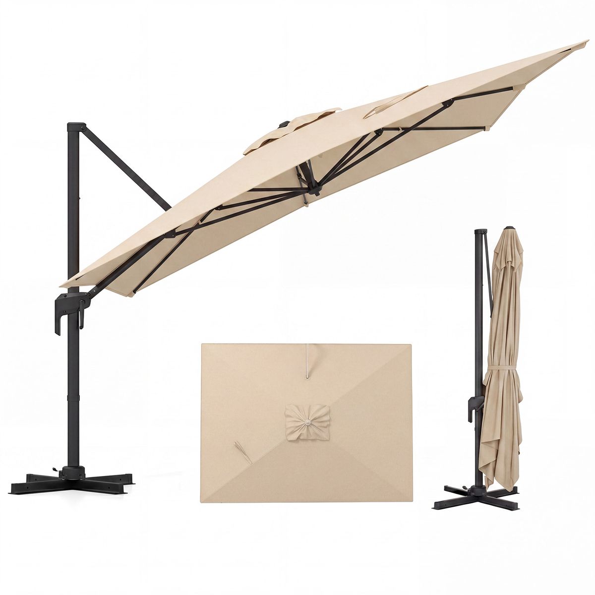 Coast Rechteckiger Sonnenschirm – drehbares Fußpedal und Kurbel – 300 x 390 cm – beige