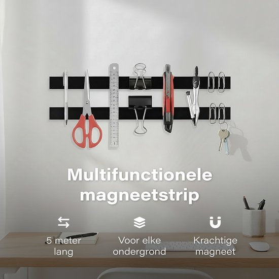 Magnetischer Kleber - 5 Meter Rolle - 2cm breit - 2mm dick - EXTRA stark - Werkzeuge - Messer - Magnete - Magnetband - Magnetisch - Whiteboard - Klebeband schwarz - 3m - Klebestreifen - Magnetband