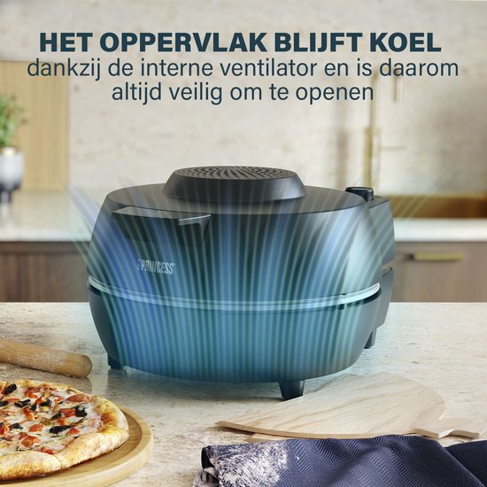 Princess 115005 Pizzaofen – Pizzabacker und Ofen – Einstellbarer Thermostat und Timer – 1200 W – Keramik-Pizzastein – 410 Grad – Durchmesser 30 cm – Schwarz